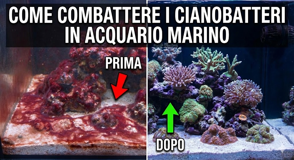 Prima e dopo la pulizia dell'acquario dai cianobatteri