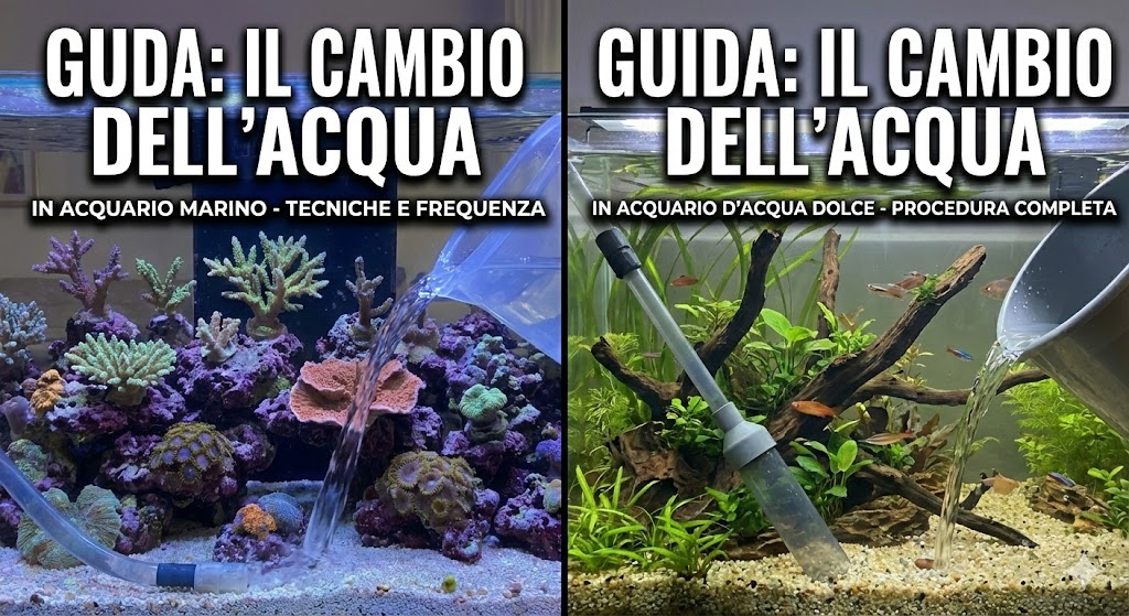 Immagine di due acquari marino e dolce dove nel articolo spiego come cambiare l'acqua